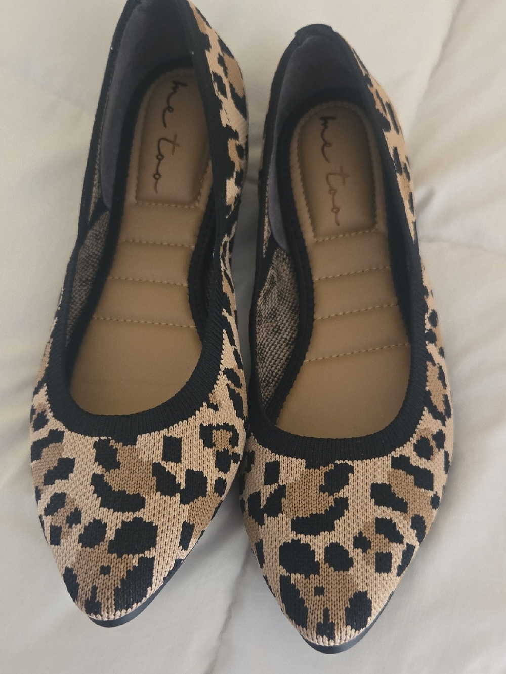 Pointed Toe Leopard Print Ballet Flats - Beige/Black NEVER WORN